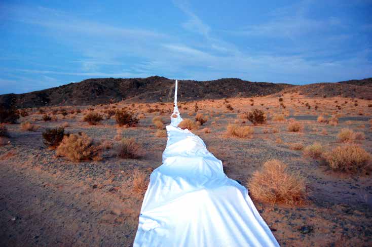 RO/LU with WELCOMPROJECTS, Here There, There Here, 2011 2mile x 5ft line made from synthetic felt for High Desert Test Sites, Joshua Tree, CA