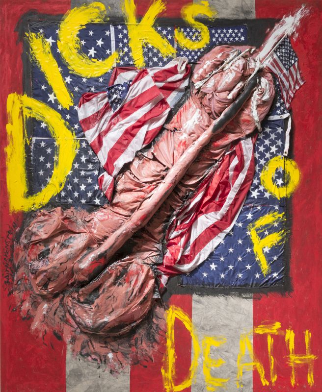 Judith Bernstein, Dicks of Death, 2015, mixed media, 10 × 8 feet